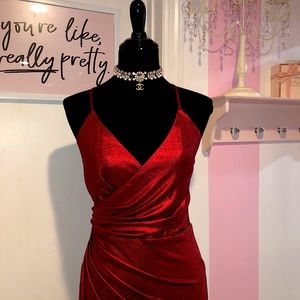 Red Silky Draped Cocktail Dress